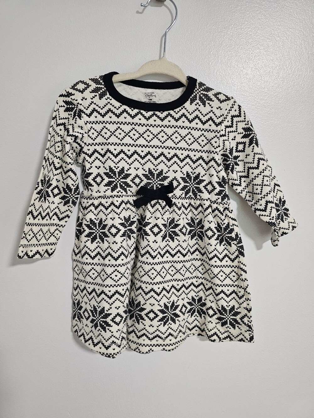 🧸4/20$ Touched By Nature Dress Black And White Snowflake Long Sleeve 18M